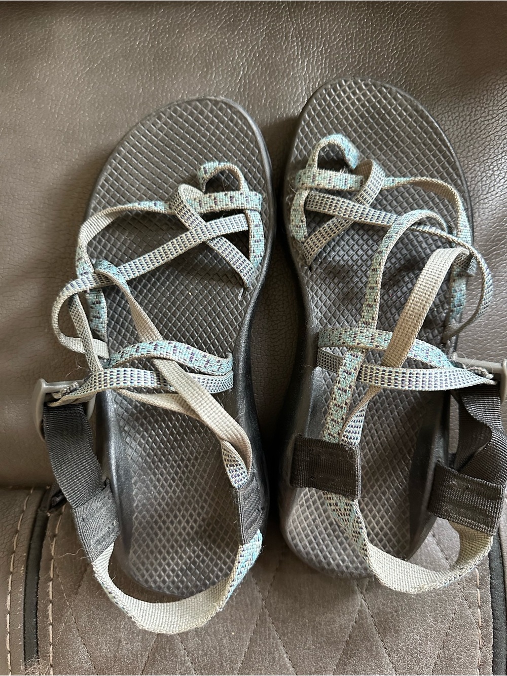 Chaco Women's Gray Sandals with Light Blue Straps